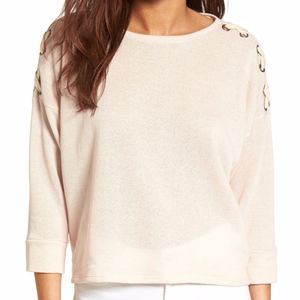 Caslon Lace Up Sleeve Terry Sweatshirt Top Blouse